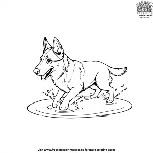 German shepherd splashing in a puddle coloring pages