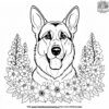 German Shepherd Surrounded by Flowers Coloring Pages