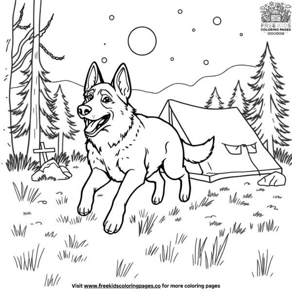 German shepherd at a campsite coloring pages