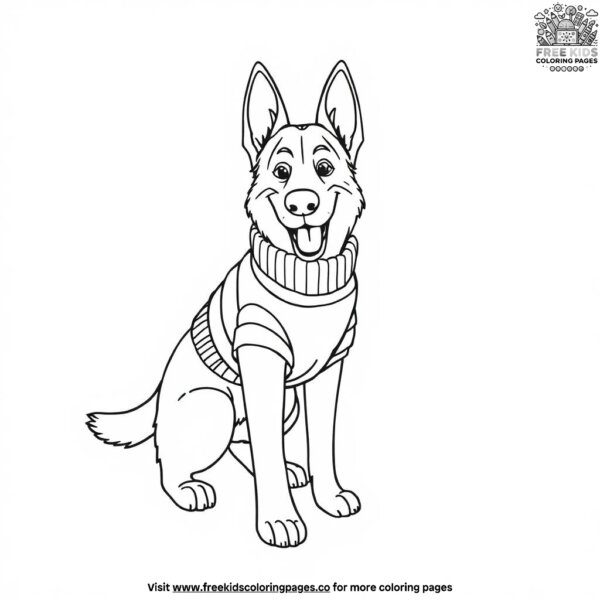 German shepherd in a sweater coloring pages