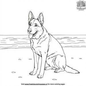 German shepherd on a beach coloring pages