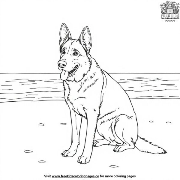 German shepherd on a beach coloring pages