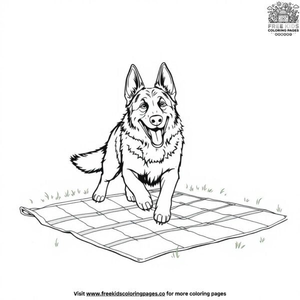 German shepherd on a picnic blanket coloring pages