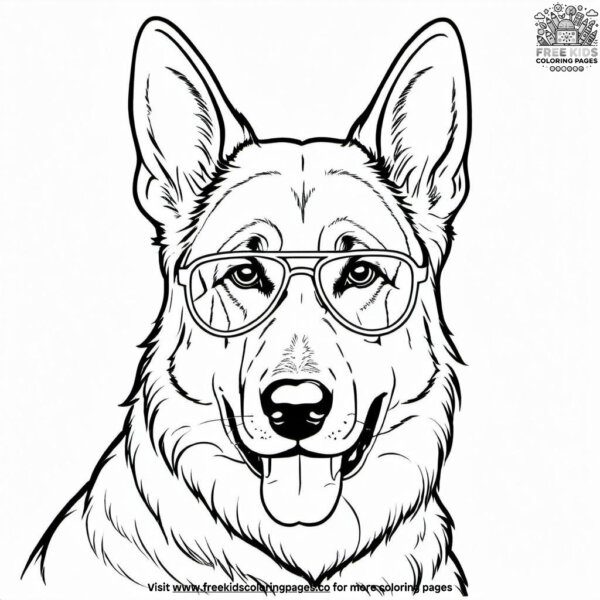 German shepherd with cool sunglasses coloring pages