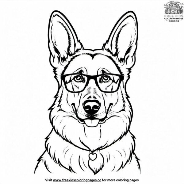 German shepherd with glasses coloring pages