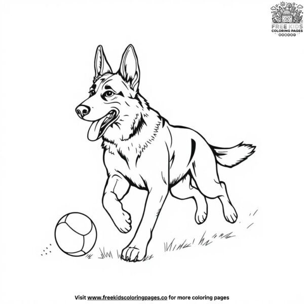 German shepherd with a ball coloring pages