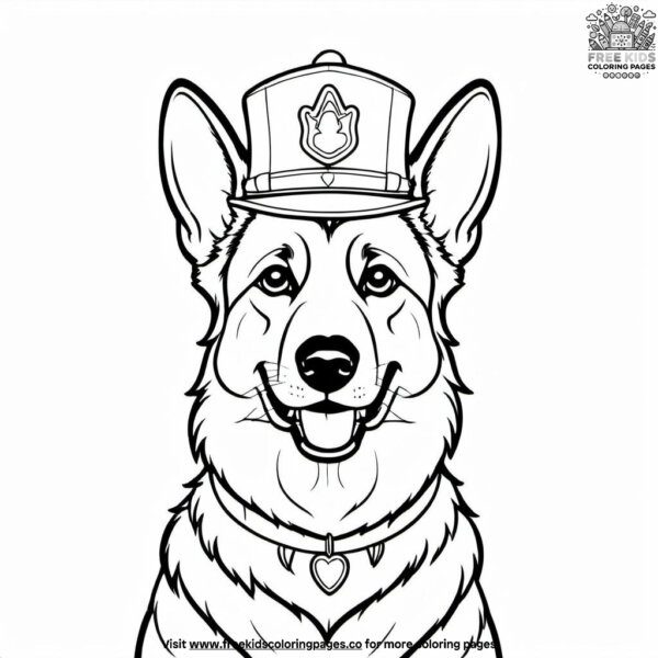 German shepherd with a fun hat coloring pages