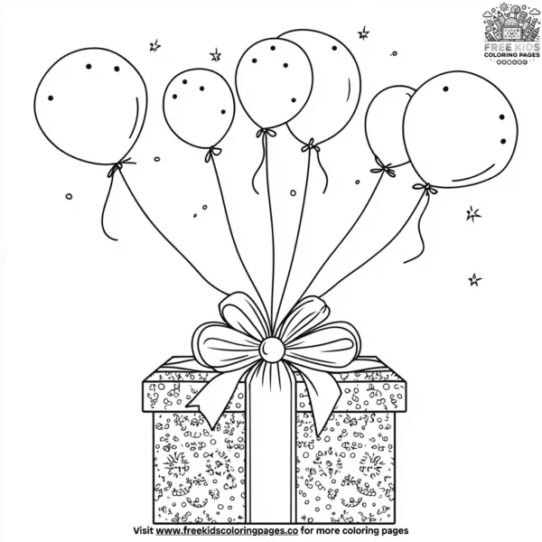 Gift box surprise with balloons coloring pages