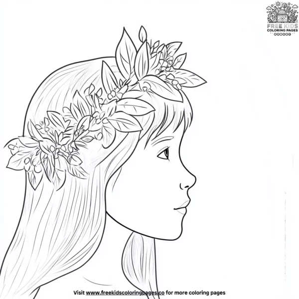 Girl with flower crown coloring pages