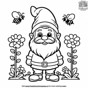 Gnome and the bees in the garden coloring pages