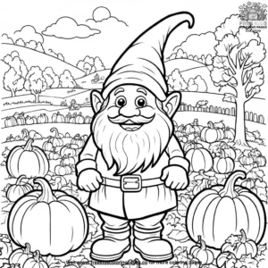 Gnome at the pumpkin patch coloring pages