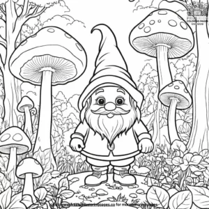 Gnome in the mushroom forest coloring pages