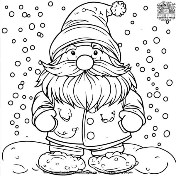 Gnome on a snowy day coloring pages