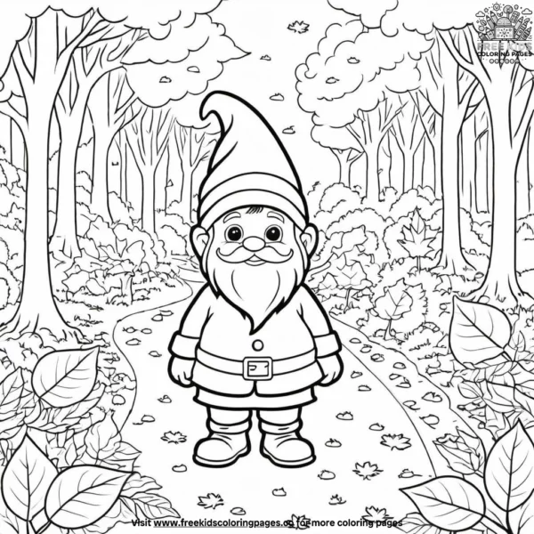 Gnome on an autumn walk coloring pages