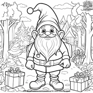 Gnome with a big bag of gifts coloring pages