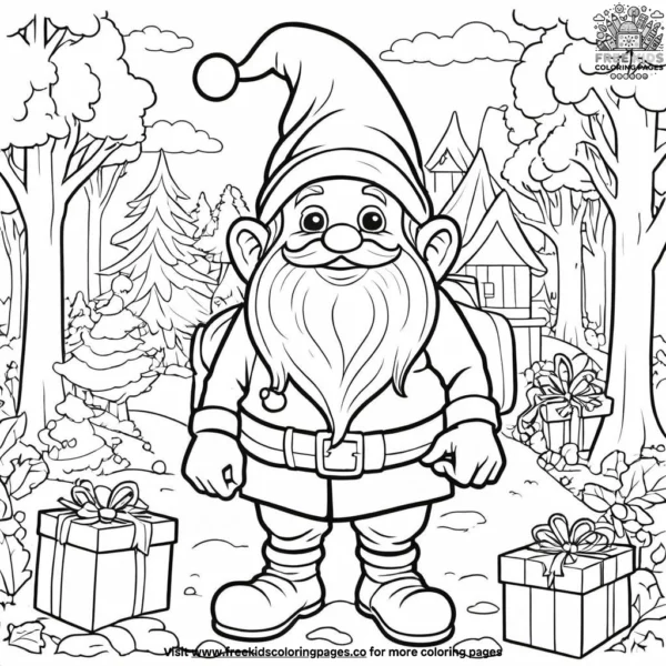 Gnome with a big bag of gifts coloring pages