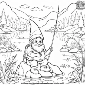 Gnome with a fishing rod coloring pages