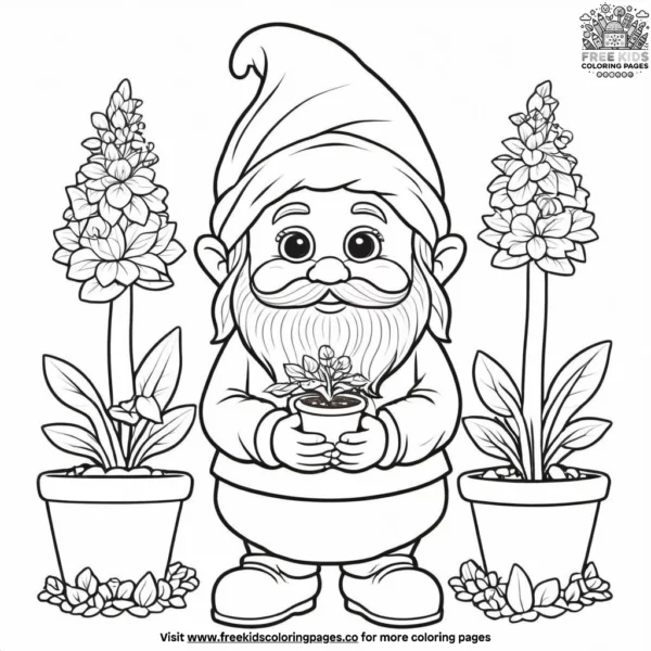 Gnome with a potted plant coloring pages