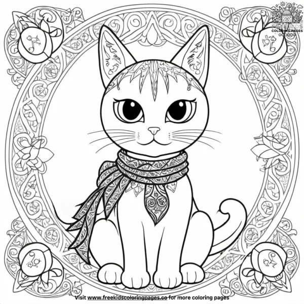 Gothic cat with a scarf coloring pages