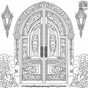 Gothic Door with Iron Designs Coloring Pages