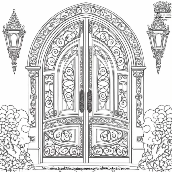 Gothic door with iron designs coloring pages