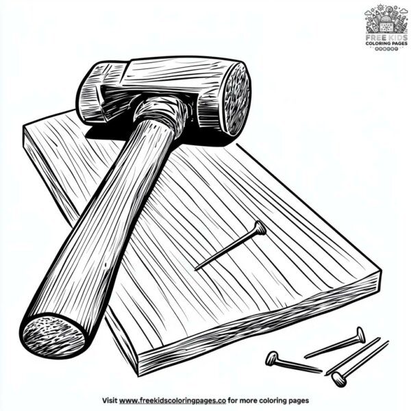 Hammer and nails fun coloring pages