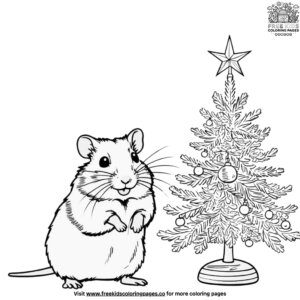 Hamster beside a Christmas Tree Coloring Pages