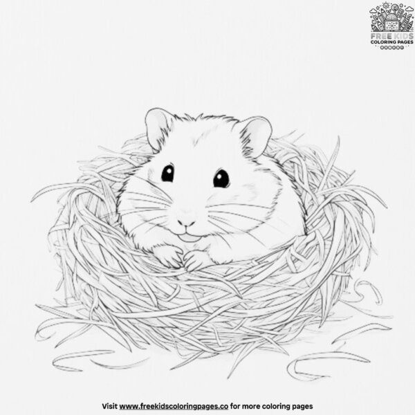 Hamster in a nest of hay coloring pages