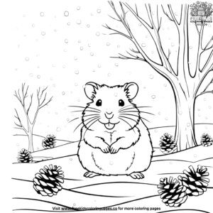 Hamster in a Snowy Scene Coloring Pages