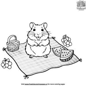 Hamster on a Picnic Blanket Coloring Pages