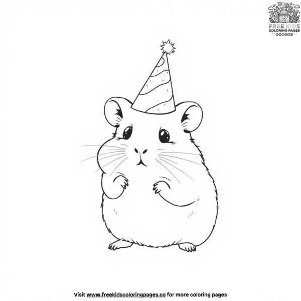 Hamster with a birthday hat coloring pages