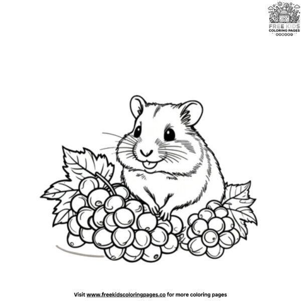 Hamster with a bunch of grapes coloring pages