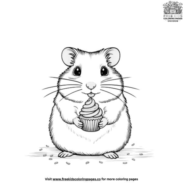 Hamster with a cupcake coloring pages