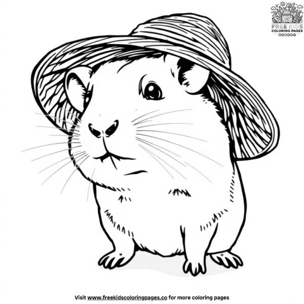 Hamster with a straw hat coloring pages