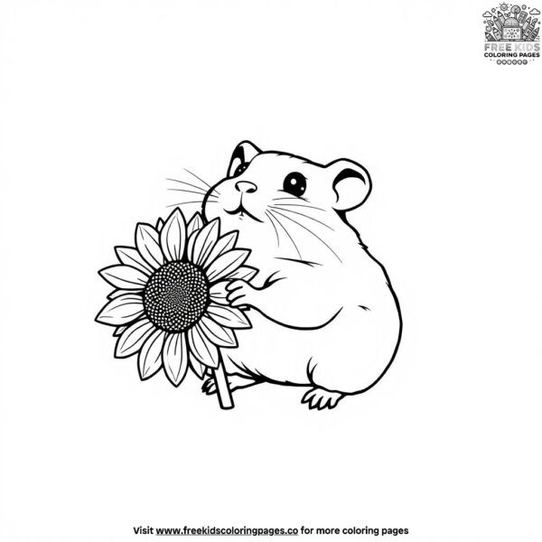 Hamster with a sunflower coloring pages