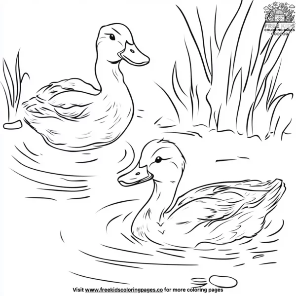 Happy ducks in a pond coloring pages