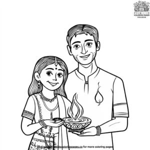 Happy Family Diwali Celebration Coloring Pages