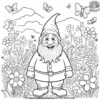 Happy Gnome in the Spring Flowers Coloring Pages