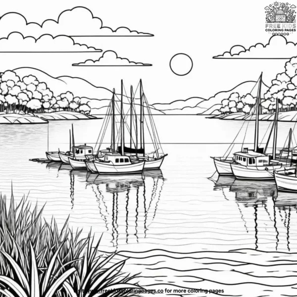 Harbor view sunset coloring pages