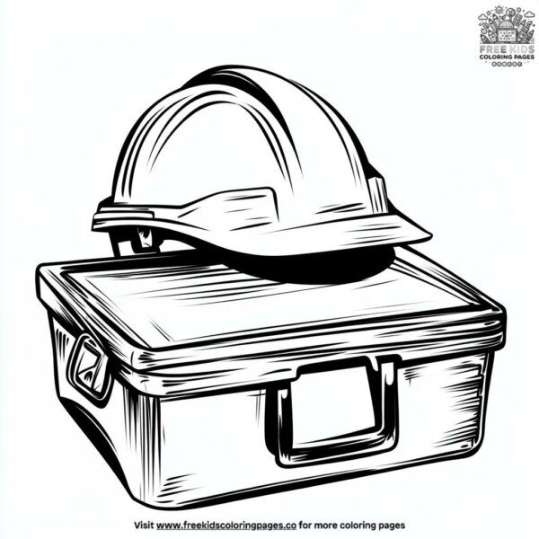 Hard hat and toolbox coloring pages