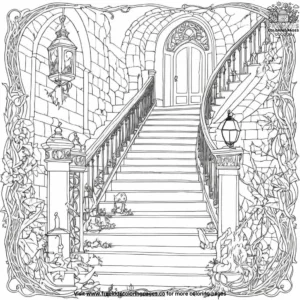 Haunted staircase coloring pages