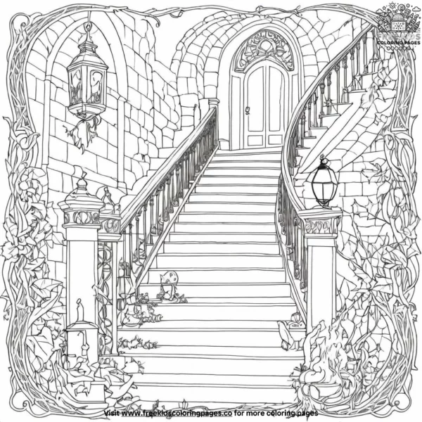 Haunted staircase coloring pages