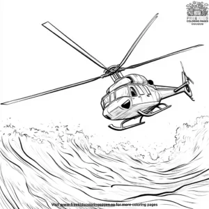 Helicopter Above the Ocean Waves Coloring Pages