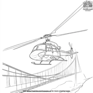 Helicopter Flying Near a Bridge Coloring Pages