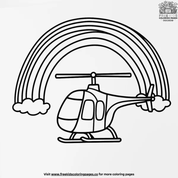 Helicopter flying through rainbows coloring pages