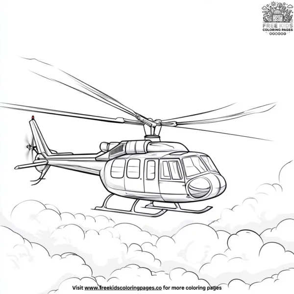 Helicopter flying through the clouds coloring pages