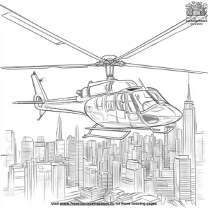 Helicopter Over a Cityscape Coloring Pages