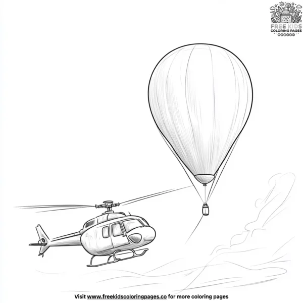 Helicopter and a big balloon coloring pages