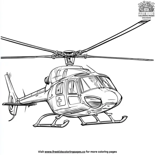 Helicopter with a red cross symbol coloring pages