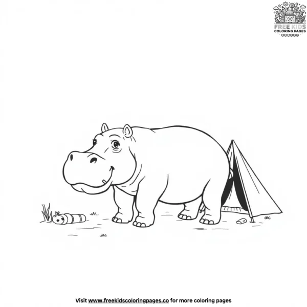 Hippo at a campsite coloring pages